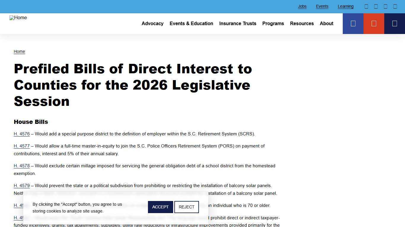 Prefiled Bills of Direct Interest to Counties for the 2026 Legislative Session South Carolina Association of Counties